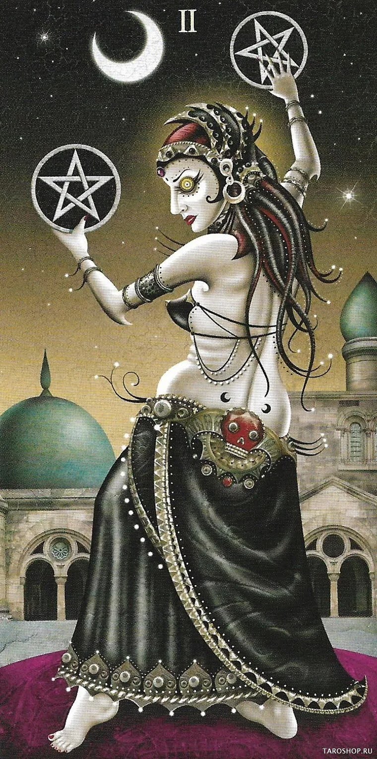 Two of Pentacles — Tarot card, Deviant Moon Tarot deck