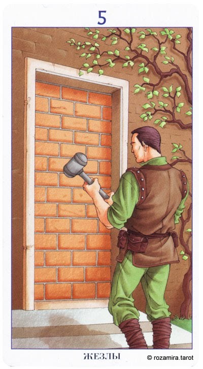 Five of Wands — Tarot card, Tarot of the 78 Doors deck
