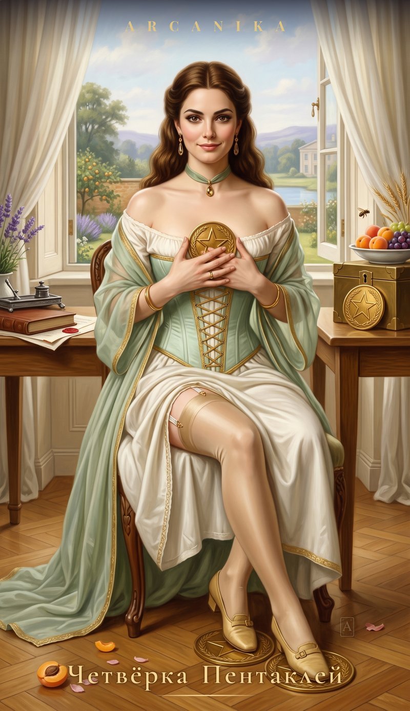 Cuatro de Oros — carta del Tarot, mazo La Favorita