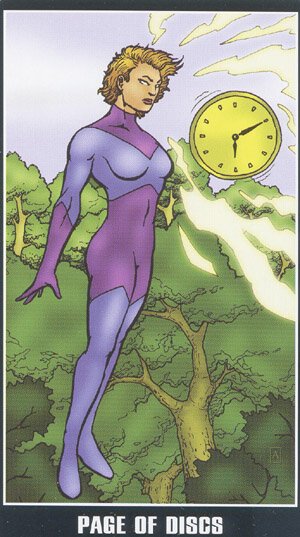 Page of Discs — carta del Tarot, mazo Fradella Adventure Tarot