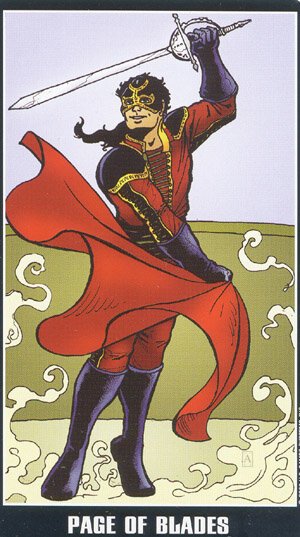 Page of Blades — carta del Tarot, mazo Fradella Adventure Tarot