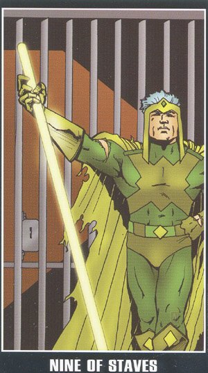 Nine of Staves — Tarot card, Fradella Adventure Tarot deck