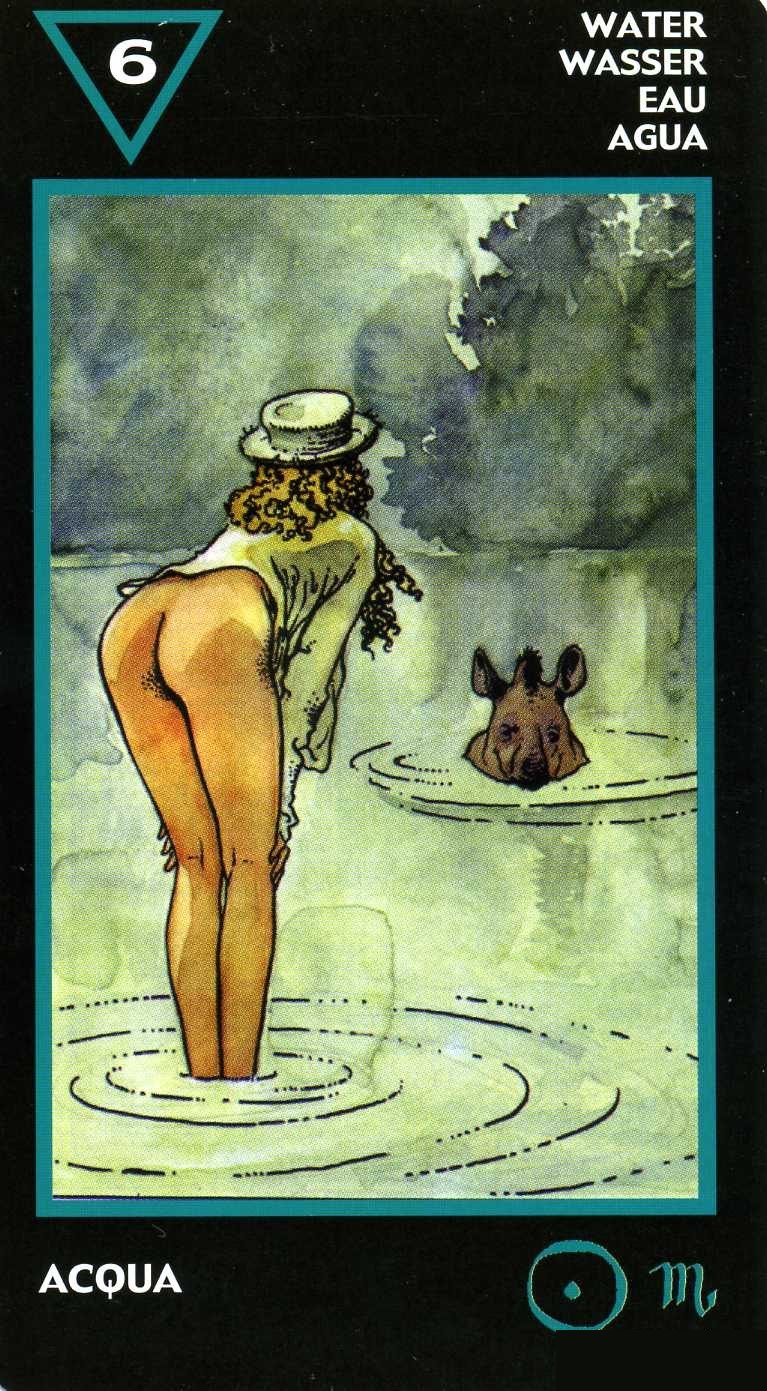 Six of Water — Manara Erotic Tarot deck