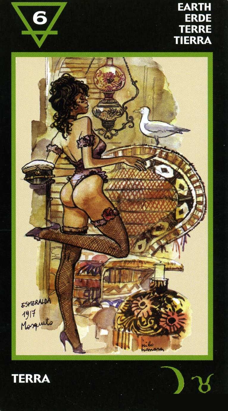 Six of Earth — Manara Erotic Tarot deck
