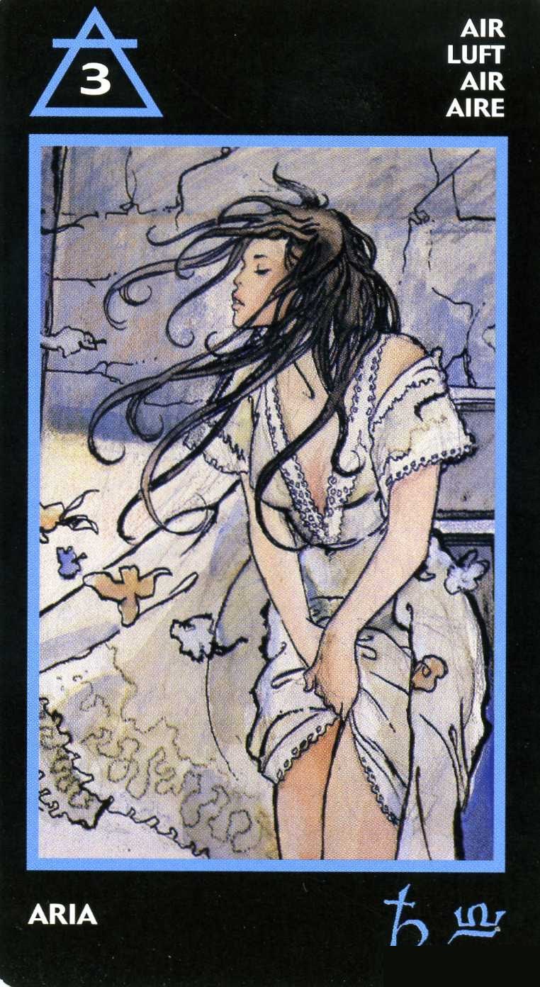 Three of Air — Manara Erotic Tarot deck