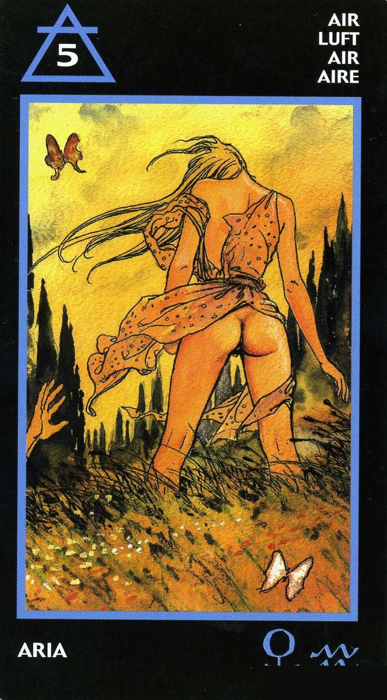 Five of Air — Manara Erotic Tarot deck