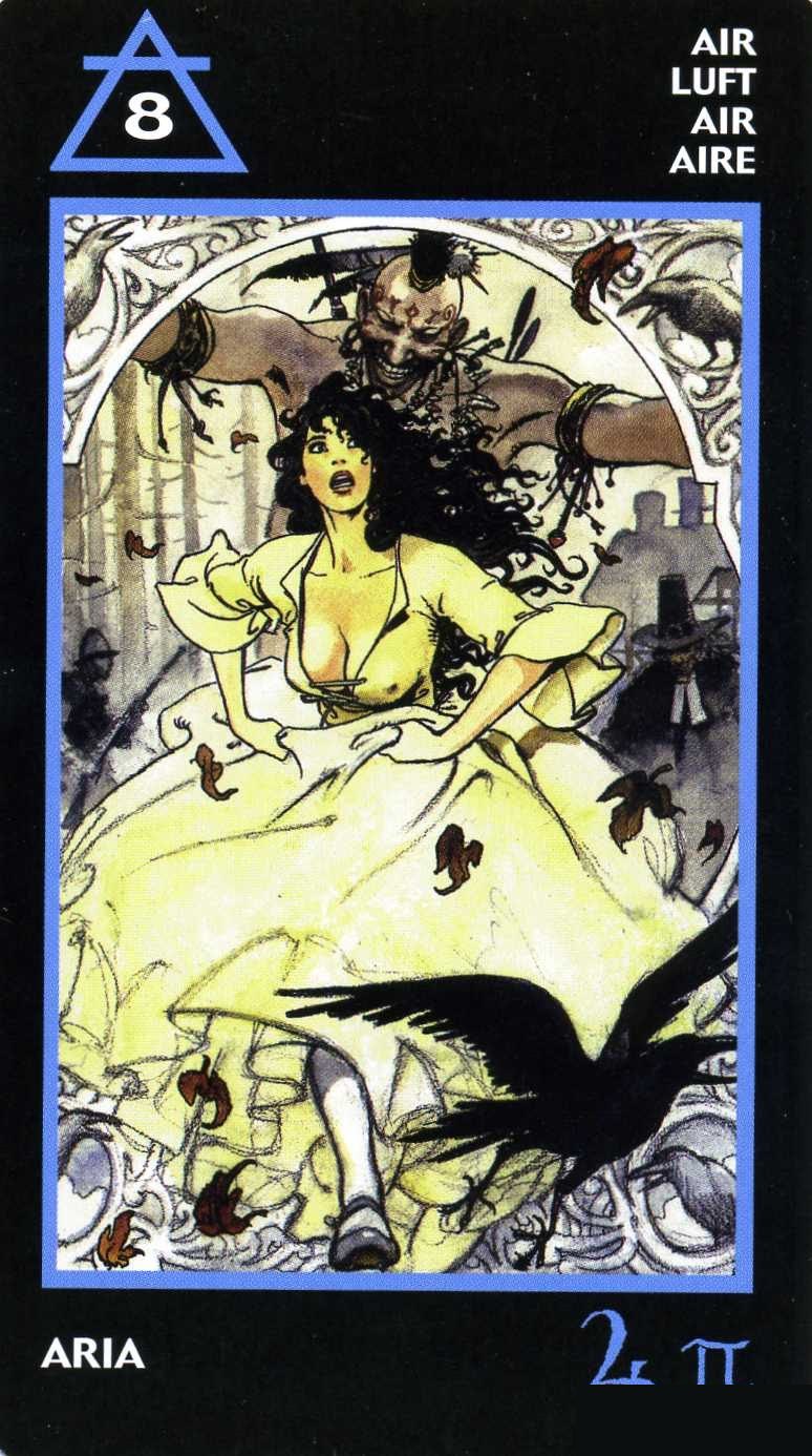 Eight of Air — Manara Erotic Tarot deck