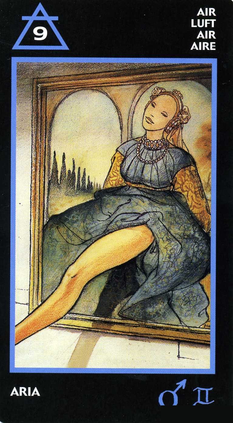 Nine of Air — Manara Erotic Tarot deck