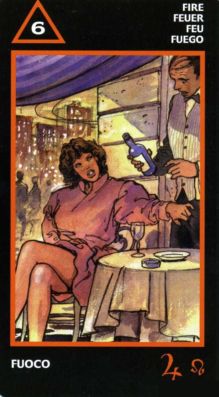 Six of Fire — Manara Erotic Tarot deck