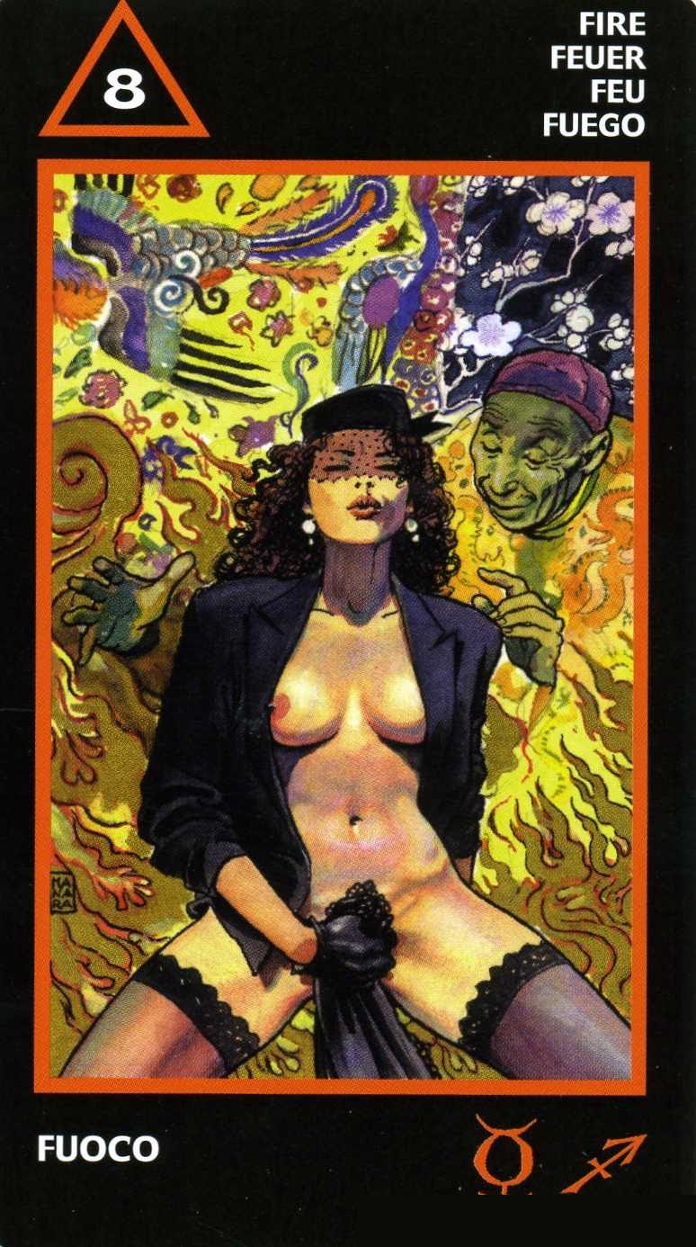 Eight of Fire — Manara Erotic Tarot deck