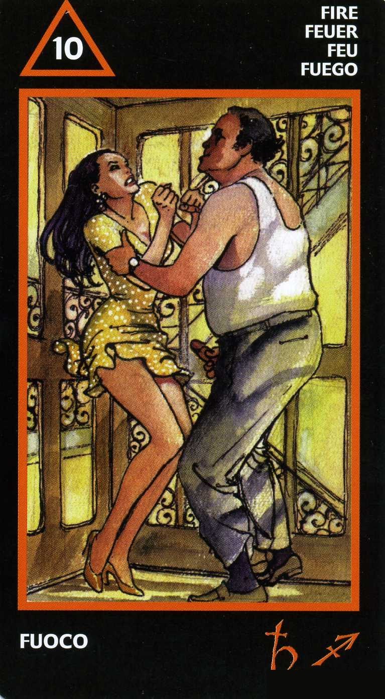Ten of Fire — Manara Erotic Tarot deck