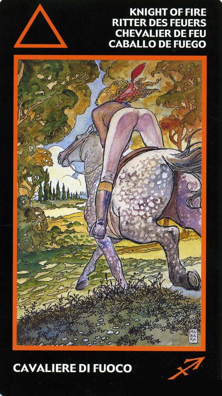 Knight of Fire — Manara Erotic Tarot deck