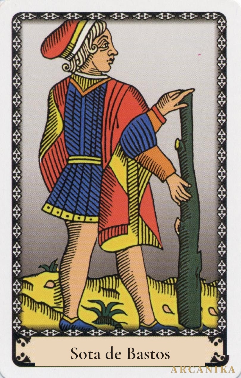 Sota de Bastos — carta del Tarot, mazo Tarot de Marsella (Conver)