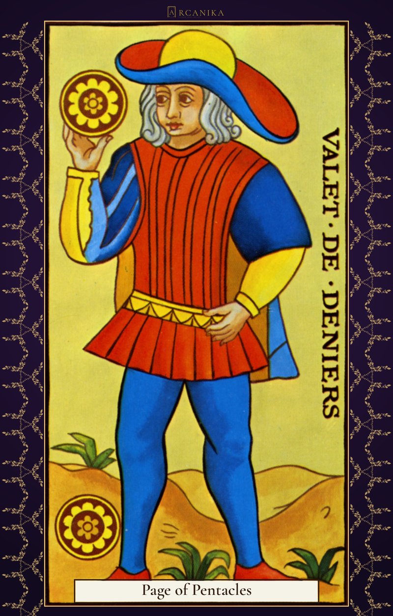 Page of Pentacles — Tarot card, Arcana of Marseille deck
