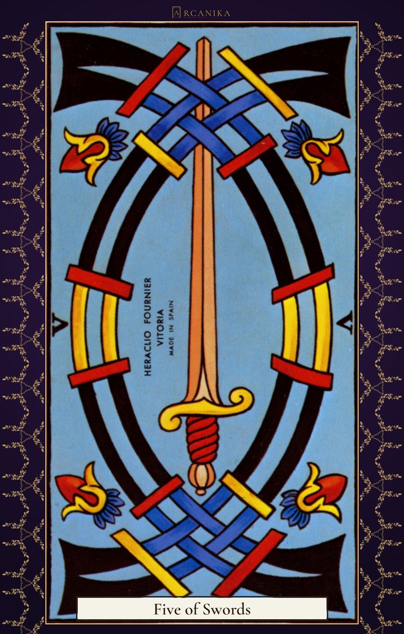 Five of Swords — Tarot card, Arcana of Marseille deck