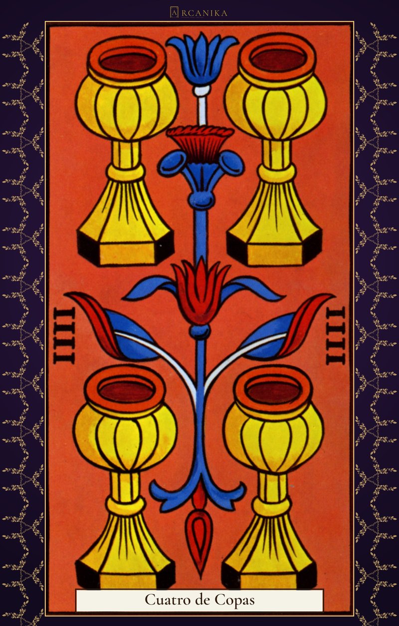 Cuatro de Copas — carta del Tarot, mazo Arcanos de Marsella