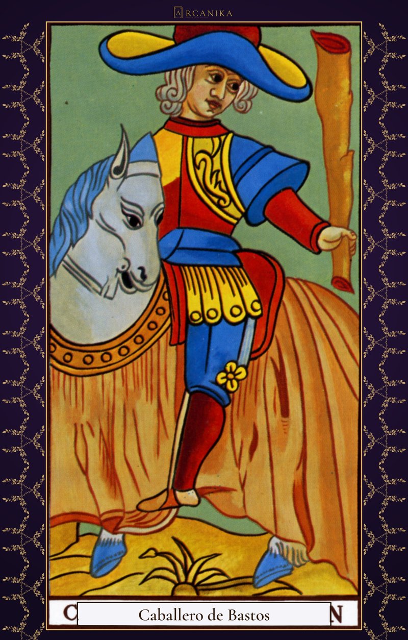Caballero de Bastos — carta del Tarot, mazo Arcanos de Marsella