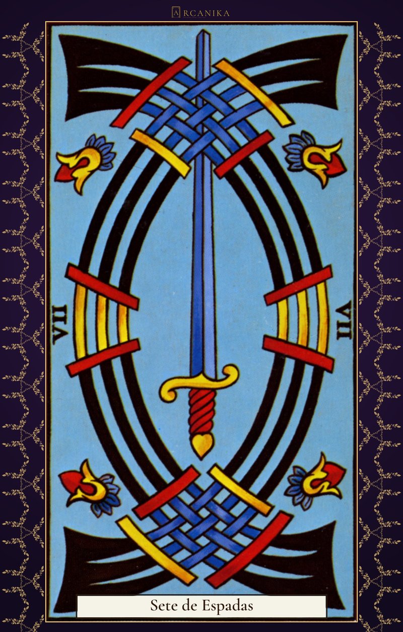 Sete de Espadas — carta de Tarô, baralho Arcanos de Marselha