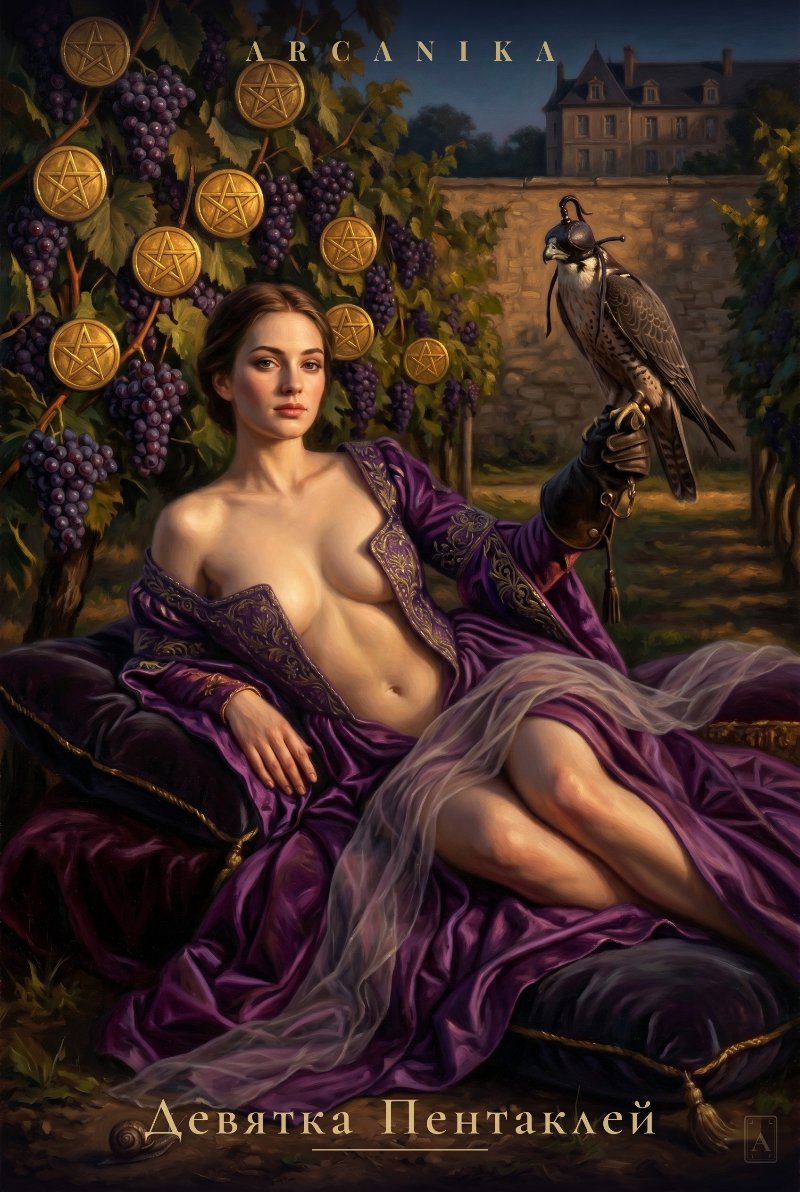 Nine of Pentacles — Tarot card, Soblazn — Sensual Tarot deck