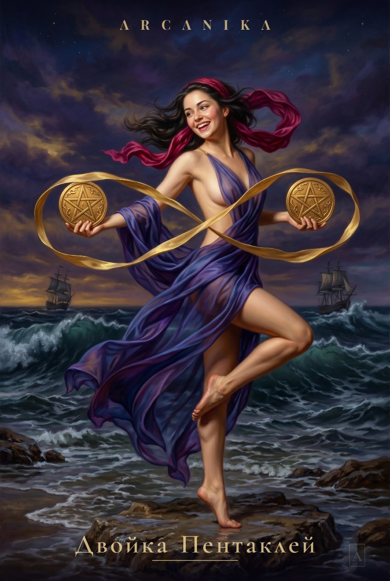 Two of Pentacles — Tarot card, Soblazn — Sensual Tarot deck