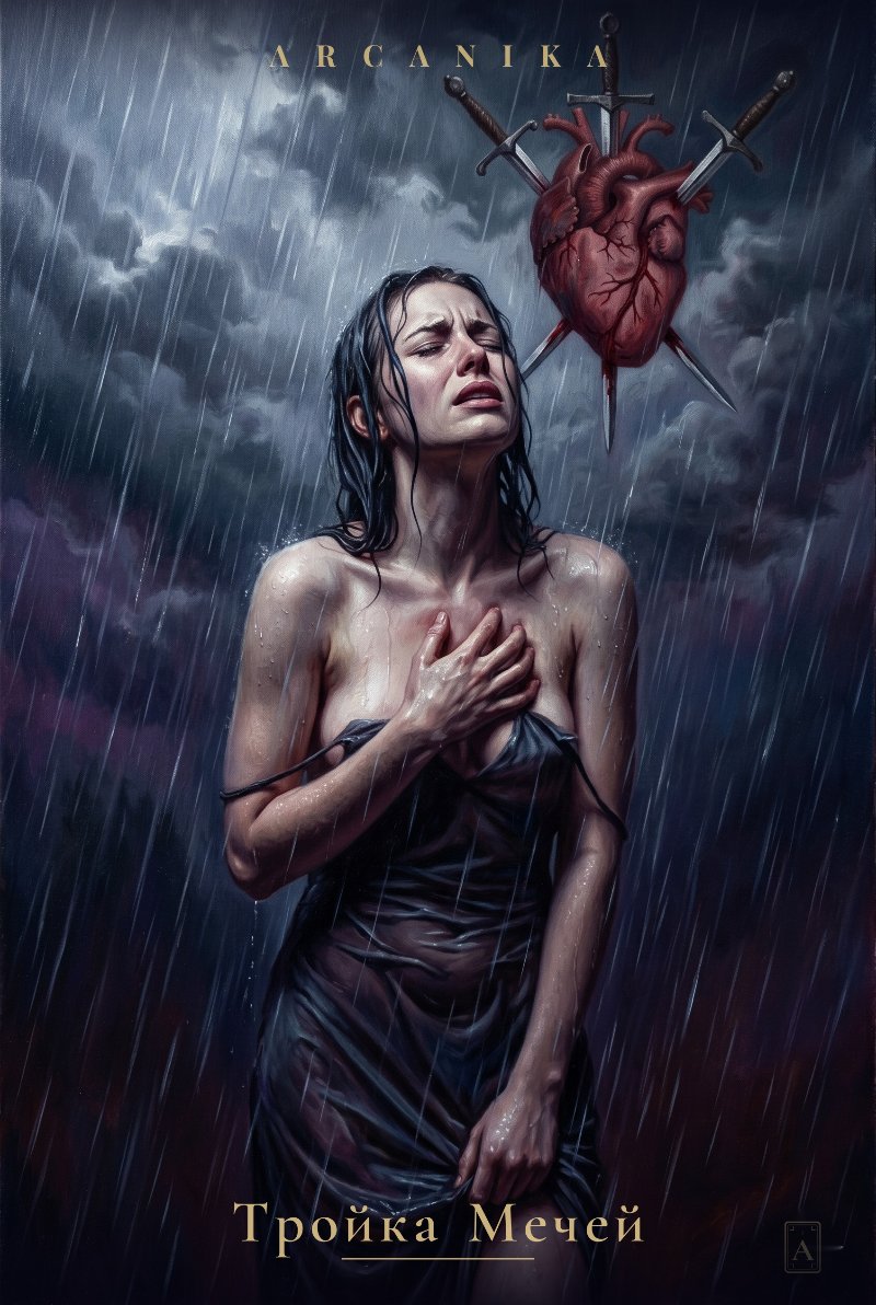 Three of Swords — Tarot card, Soblazn — Sensual Tarot deck