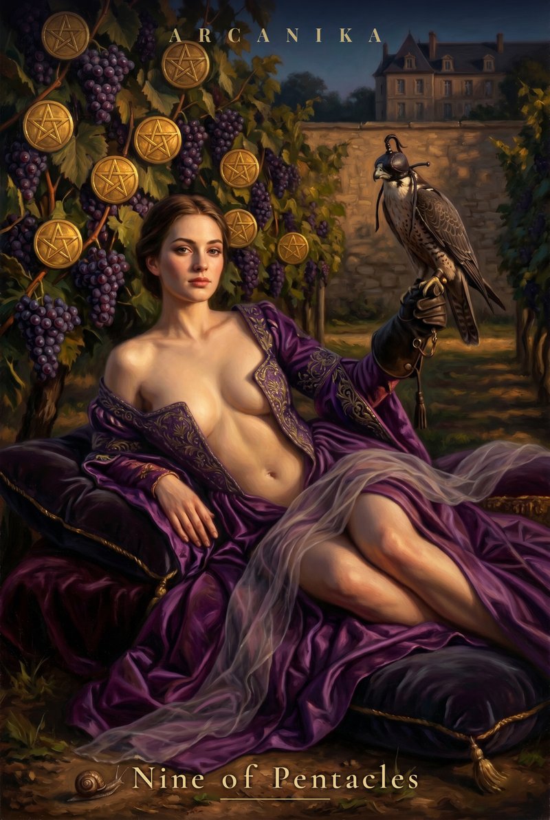 Nine of Pentacles — Tarot card, Soblazn — Sensual Tarot deck