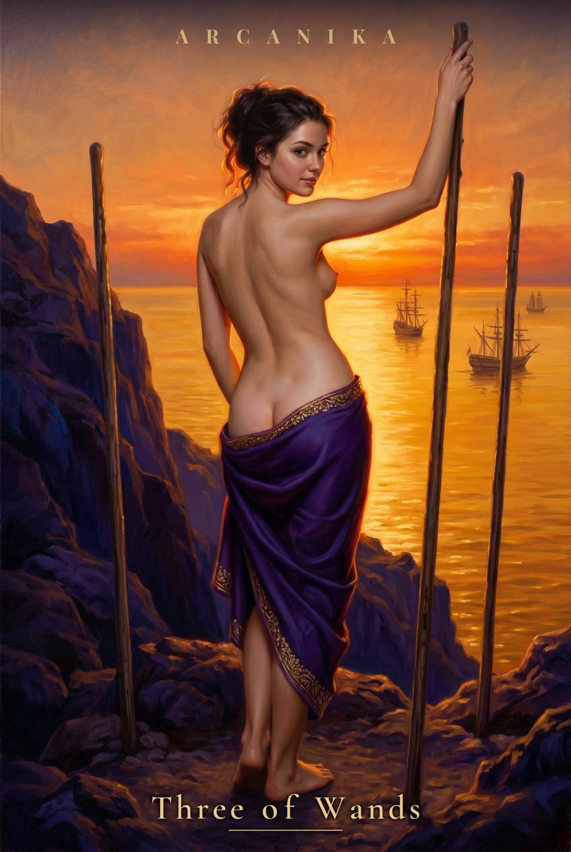 Three of Wands — Tarot card, Soblazn — Sensual Tarot deck