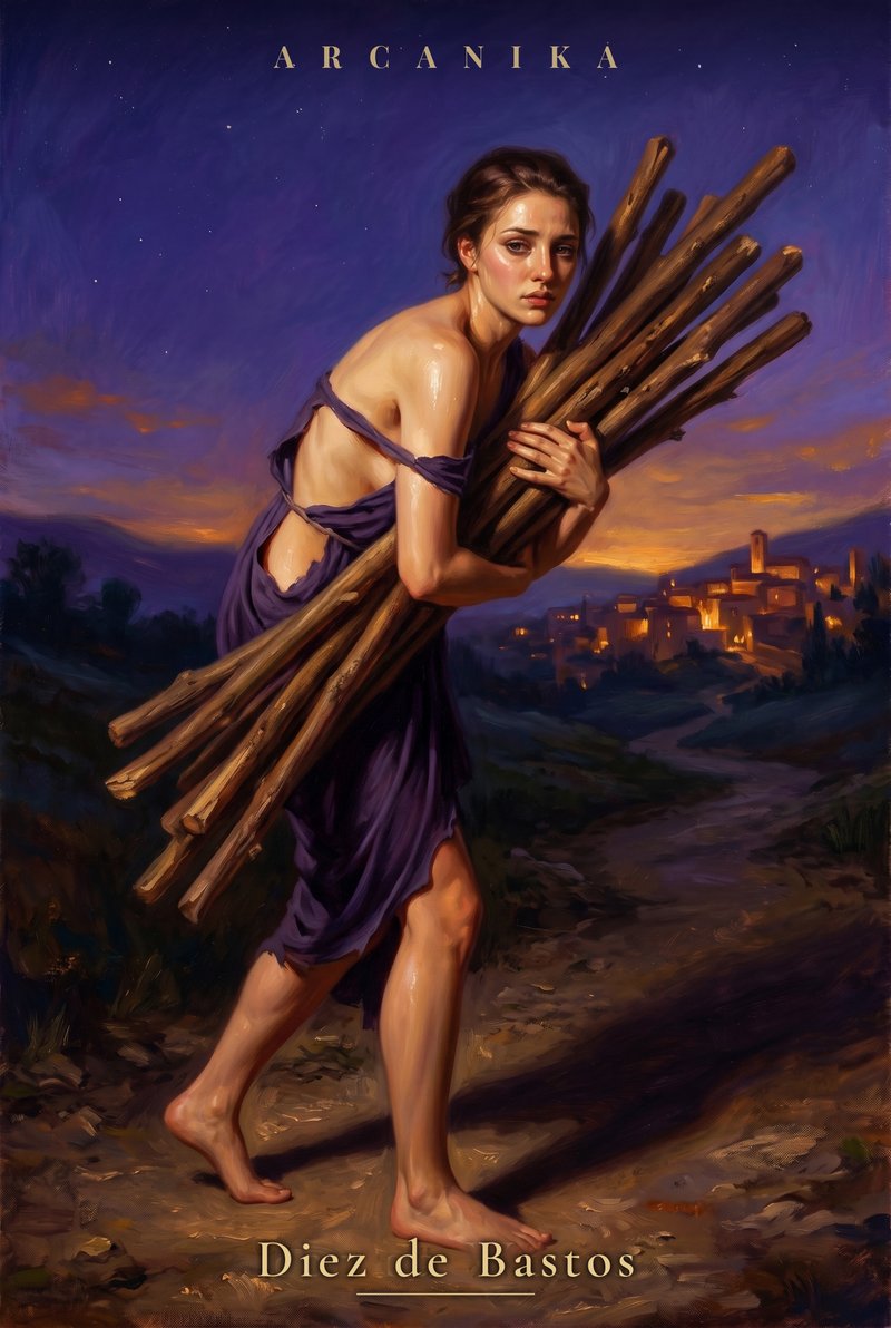 Diez de Bastos — carta del Tarot, mazo Soblazn — Tarot Sensual