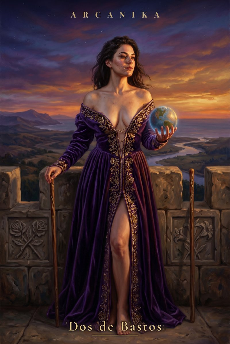 Dos de Bastos — carta del Tarot, mazo Soblazn — Tarot Sensual