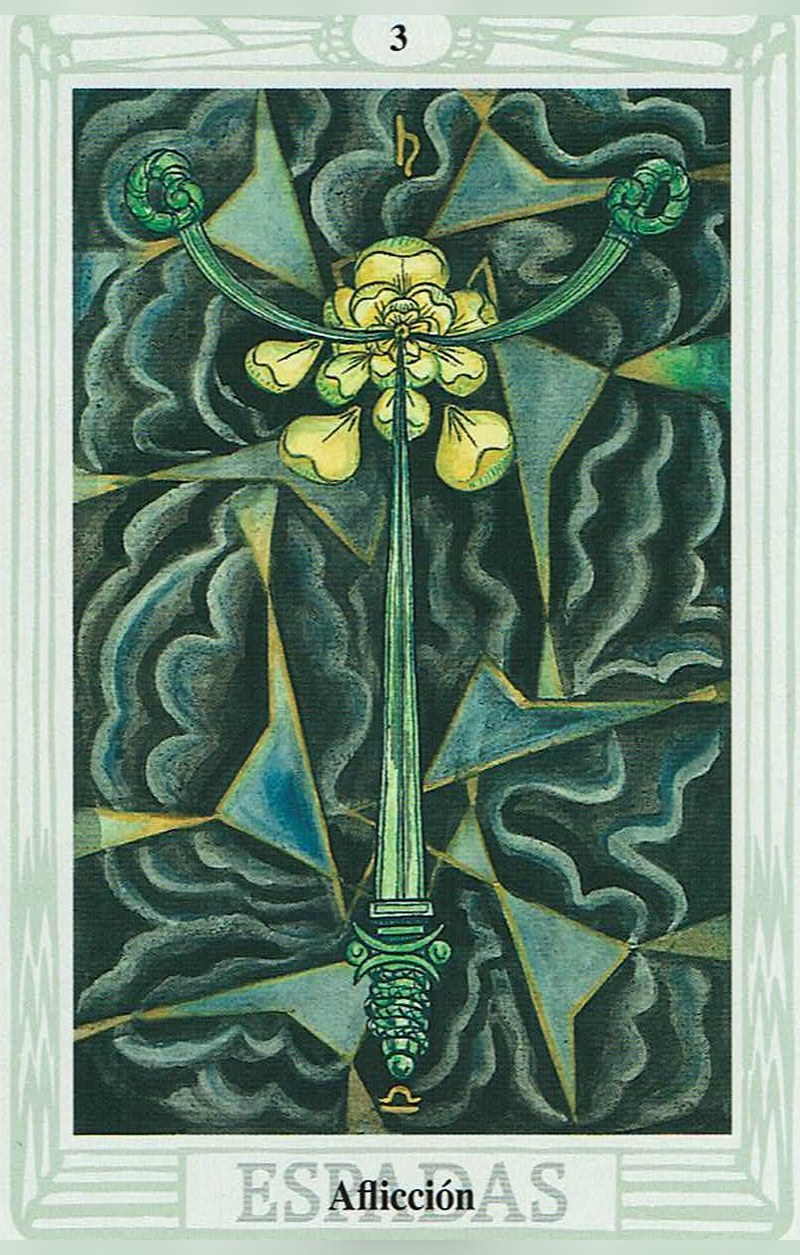 Tres de Espadas — carta del Tarot, mazo Tarot Thoth