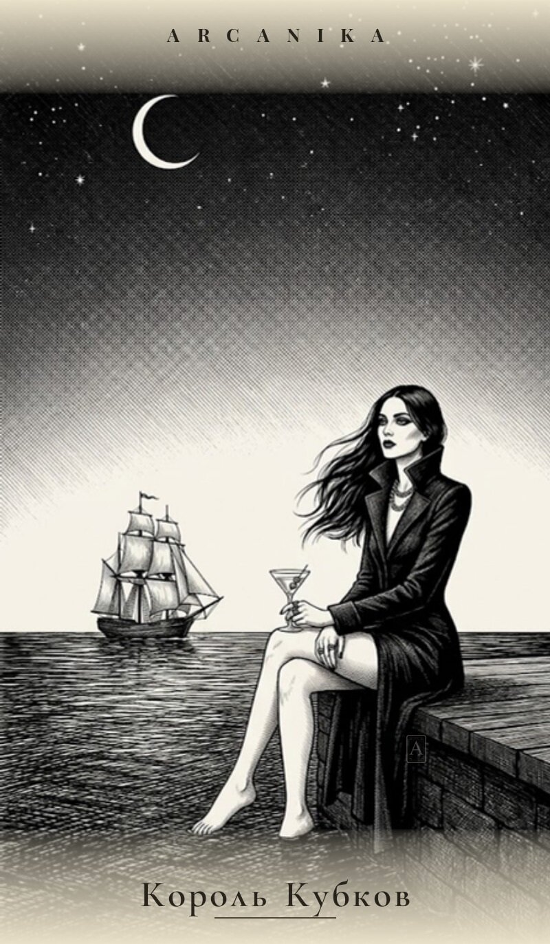 Rey de Copas — carta del Tarot, mazo Tush — Ink Tarot
