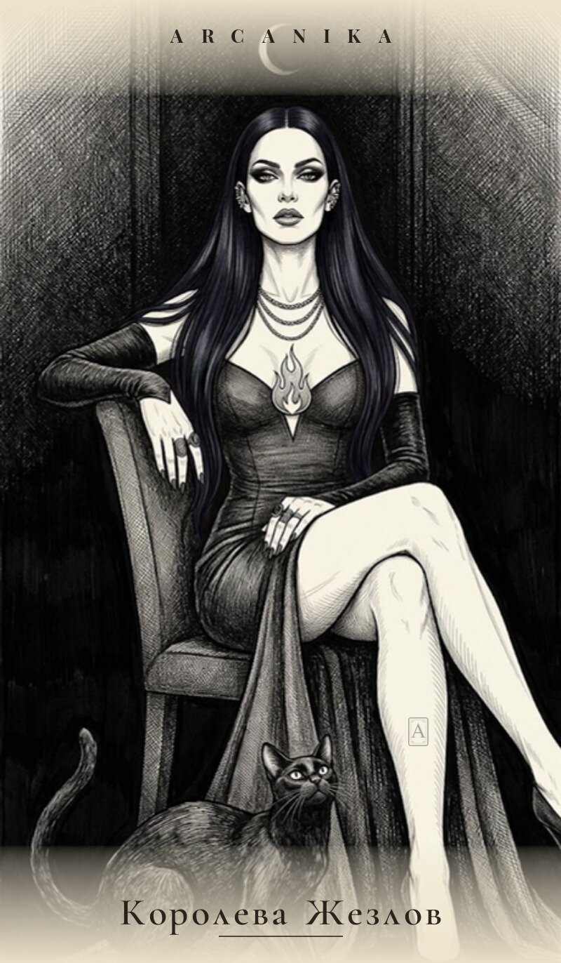 Reina de Bastos — carta del Tarot, mazo Tush — Ink Tarot