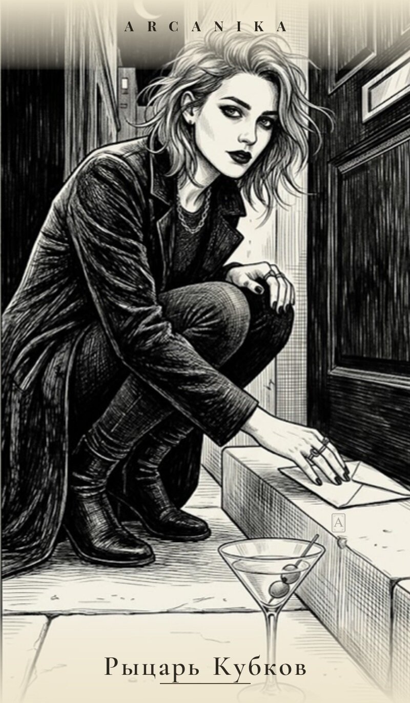 Caballero de Copas — carta del Tarot, mazo Tush — Ink Tarot