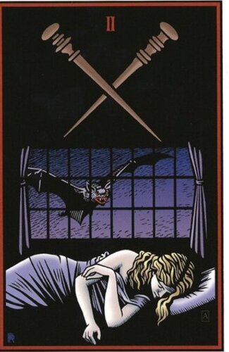 Two of Stakes — Tarot card, The Vampire Tarot deck