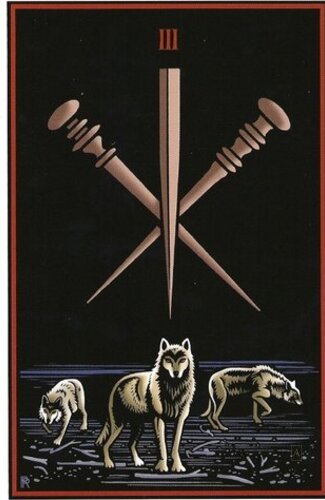 Three of Stakes — Tarot card, The Vampire Tarot deck