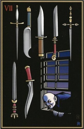 Seven of Knives — carta de Tarô, baralho The Vampire Tarot