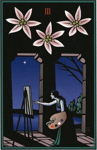 Three of Garlic Flowers — Tarot card, The Vampire Tarot deck