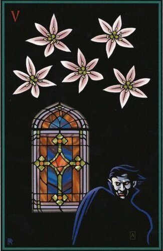 Five of Garlic Flowers — Tarot card, The Vampire Tarot deck