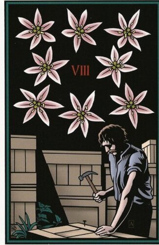 Eight of Garlic Flowers — carta del Tarot, mazo The Vampire Tarot